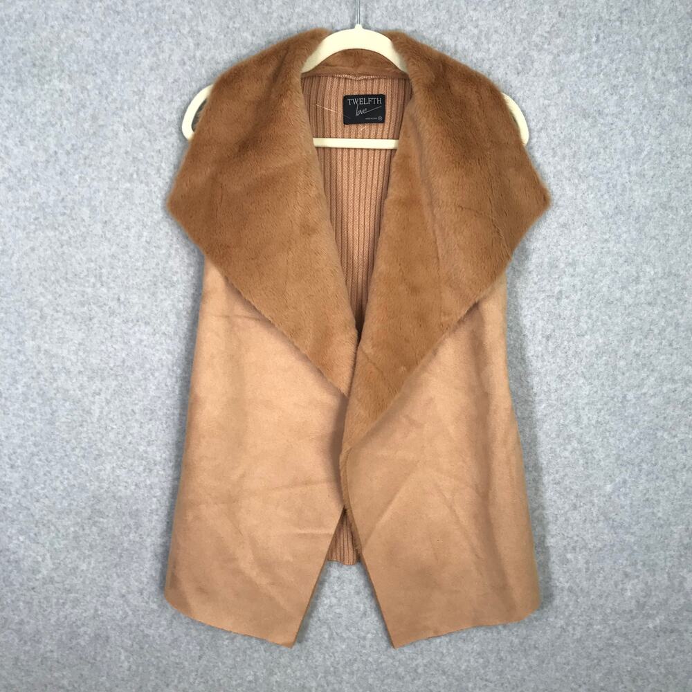 Faux Suede Fur Vest Medium Tan Stretch Boho Mob Western Quiet Luxury Neutral